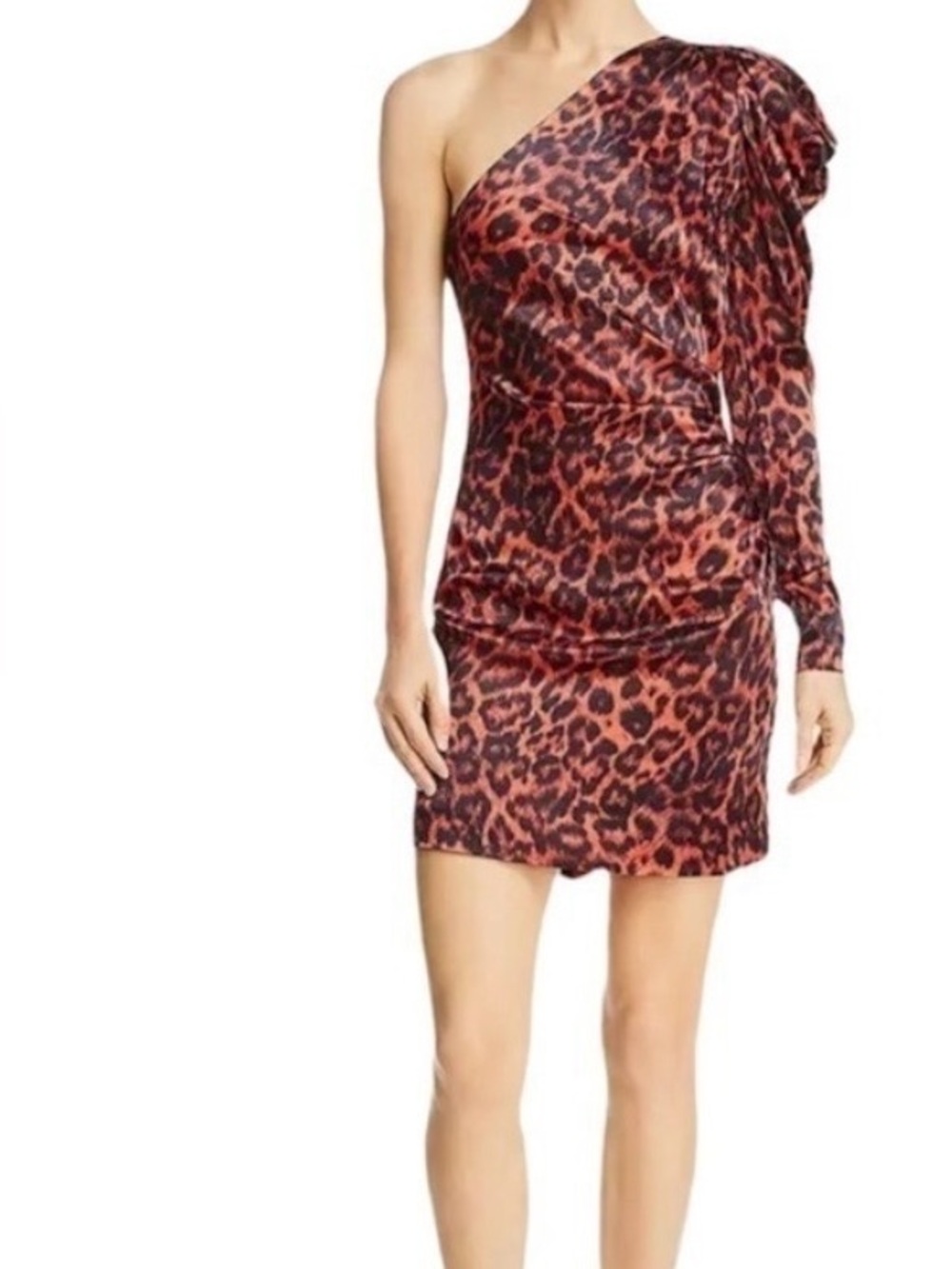 bec + bridge One-Shoulder Red Leopard Print Mini Dress